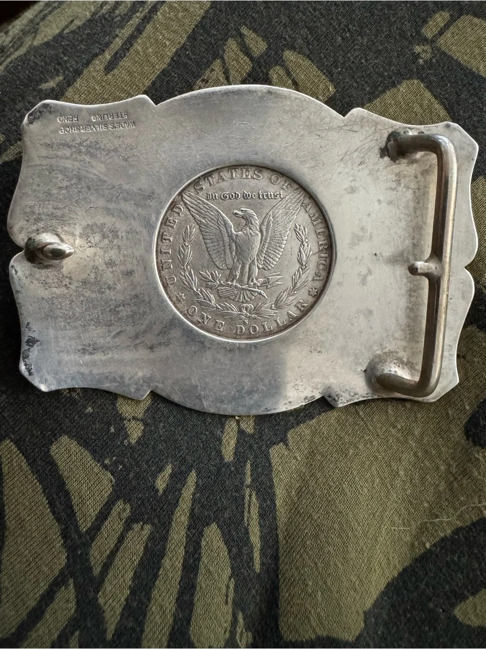 Rare Wade’s Silversmith Reno Sterling Silver 1880 Morgan Dollar Western Buckle